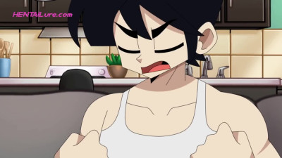 Fantasy Cartoon ⁂ Koji is blindfolded and jerked off hard by busty girls