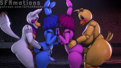Femboi Lolbit and Toy Chica fucks Femboi Bon Bon and Bonnet
