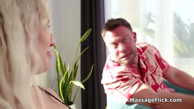 Fake married couple joined by big tit masseuse for a threesome