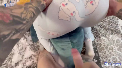 Gamer damsel gets doggystyle pummeled firm by big rod in pajamas, spunk on ass!