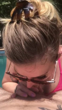 poolside slut gagging on cock and spread from behind