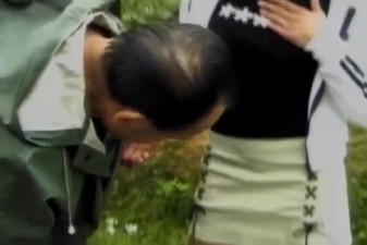 Hot teen assfucked in an outdoor threesome by two older dudes