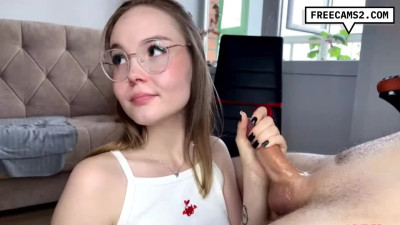 Nerdy young babe sucks and fucks forbidden cock