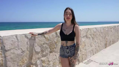 GERMAN SCOUT - Inked Latina Girl Melania Dark Pick Up for no Condom Casting Fuck