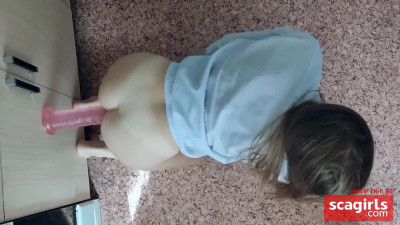 Blonde Housegirl in a White Shirt Gets Double Penetrated