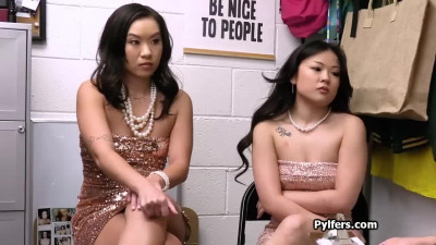 Asian teens sharing security guards dick for stealing special party supplies