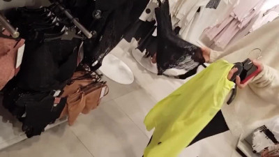 Blonde Teens Public Undressing in a Store - Amateur Solo Webcam Show