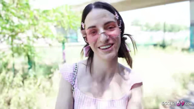GERMAN SCOUT - Petite 150cm Teen Dragon Fruit with long labia at Outdoor Casting Fuck