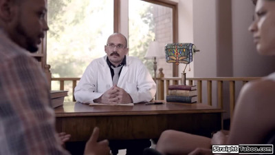 Doctor making his brunette lesbian patient fuck a black guy