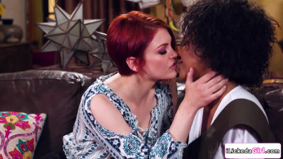 Ebony lesbian pussy licking big tits redhead girlfriend
