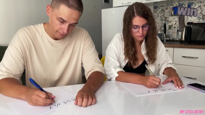 Cum on glasses after torrid teacher blowjob, student probes nicer - phat facial!