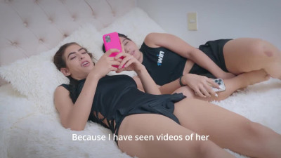 Lesbian college girls play with fake penis to watch who can jizz more -