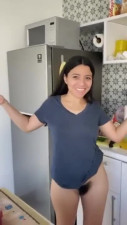 Nudist Daniela Duran showing hairy pussy while cooking