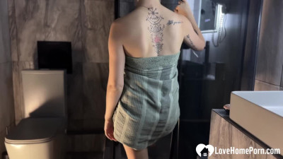 My Busty Blonde GF with Amazing Tits Masturbates in Shower While I Record Her