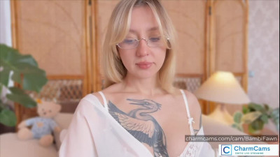 BambiFawn Stunning Blonde CharmCams Model with Glasses, Tattoos Perfect Body