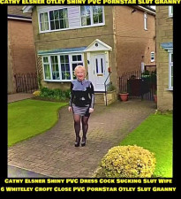 Cathy Shiny PVC Dress High Heels Stockings Slut Granny From Otley Outdoors in Public