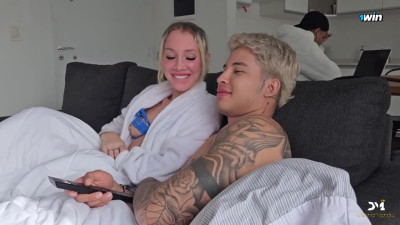 Stepbrothers quietly bang their stepfather while eyeing TV; Danners steamy XXX