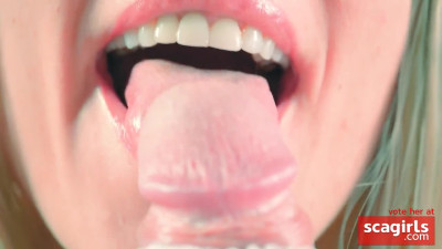 Close-up Tongue Teasing Blowjob by Blonde Amateur Milf