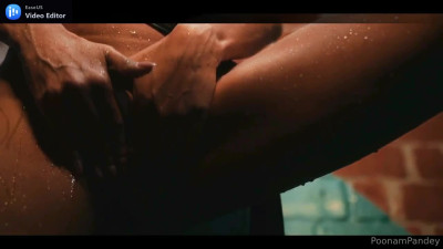 Poonam Pandey Black Wet Dress cut 2