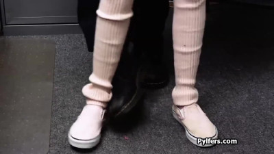 Sloppy gagging of dildo stealing petite cutie