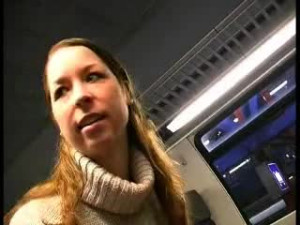 Sweater girl sucking cock on a public train