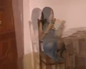 Amateur girl in stockings has sex on the table.