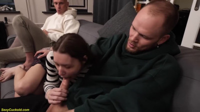 Young girl cuckolds friend, who joins later on - double penetration